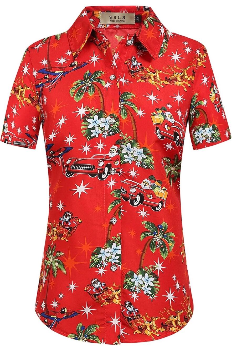 NWT SSLR Women's Button-Down Hawaiian Christmas SS Shirt Sz 2XL